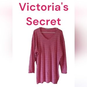 ∆ Victoria's Secret Pink Stripe Lounge Shirt w/ Rosebud Appliqué Size: L